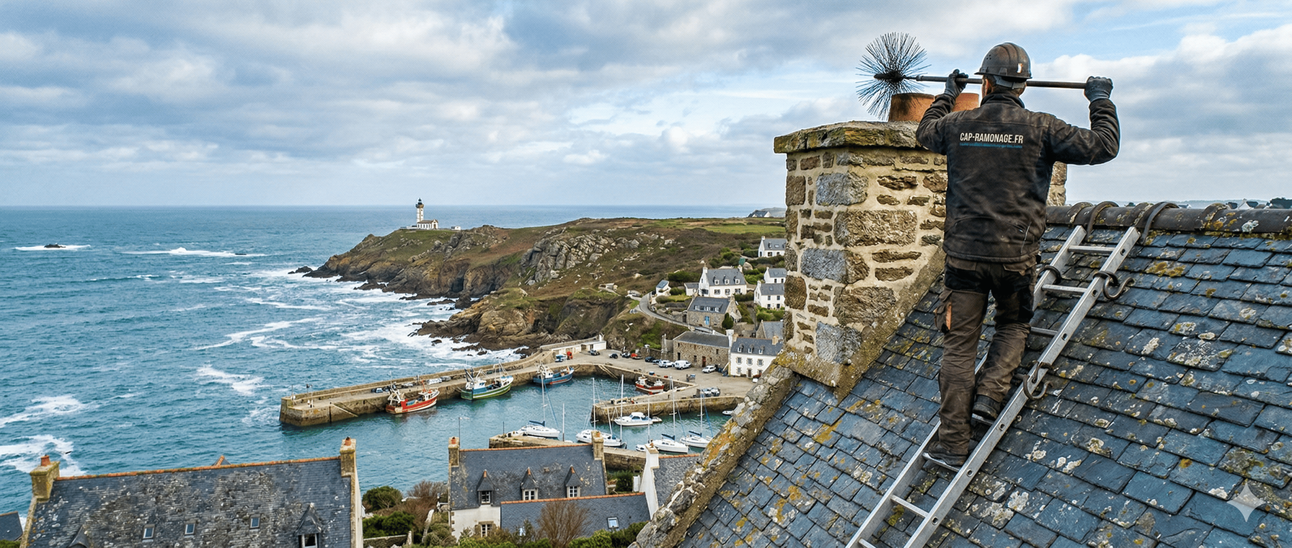 Ramonage sur les toits du Cap Sizun, vue sur la mer d'Iroise